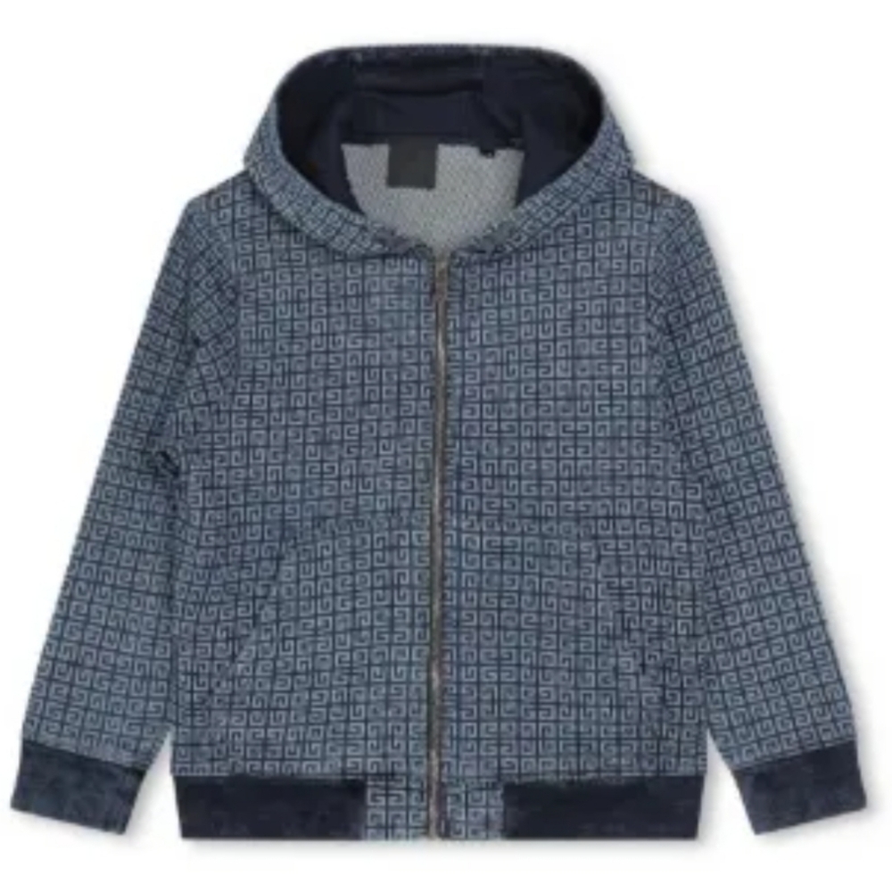 GIVENCHY 2pc Set 4G Hooded Zip  Sweater & Shorts In Denim Blue
